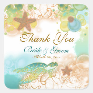Beach theme "thank you" wedding birthday square sticker