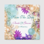 Beach theme tropical elegant party magnet<br><div class="desc">"Beach theme" "save the date" magnets with customizable text templates. DESIGN: Soft hues of "baby blue", ivory, pink, teal, aqua, pink, green and "scallop shell", form a border along the edges embedded with flowing swirls, stylish florals and daisy flowers, ivory pearl and ice blue bubbles, all gently resting on the...</div>