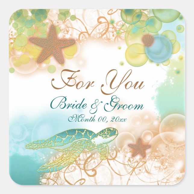 Beach theme wedding favour "For you" Square Sticker (Front)