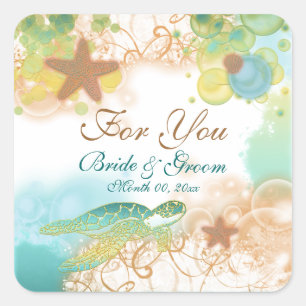 Beach theme wedding favour "For you" Square Sticker