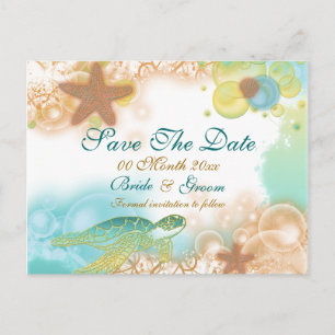 Beach theme wedding "save the date" announcement postcard