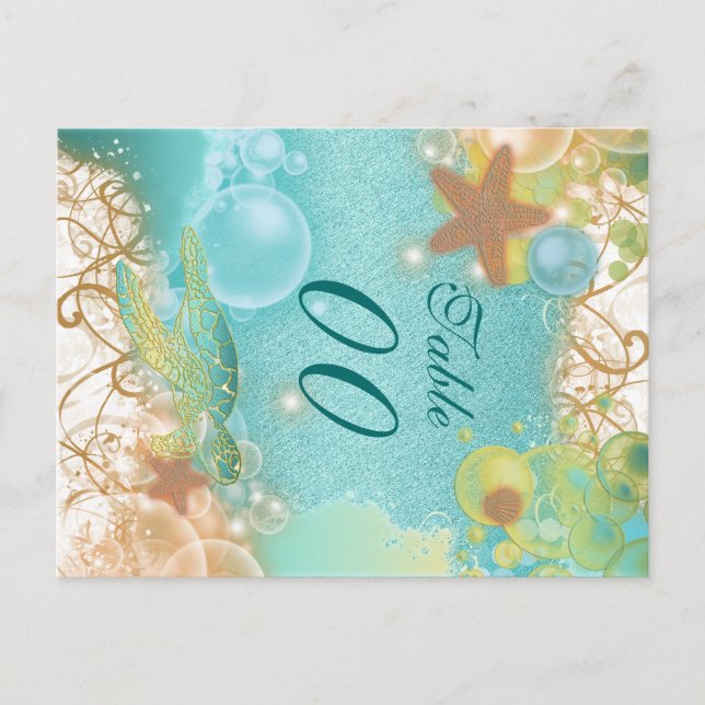 Beach theme wedding "table number" postcard (Front)