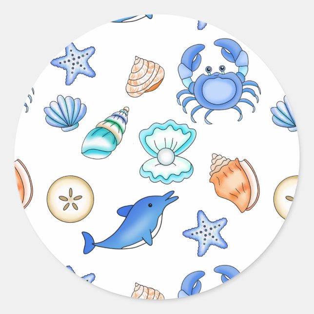 Beach Themed Baby Shower or Birthday Party Classic Round Sticker (Front)