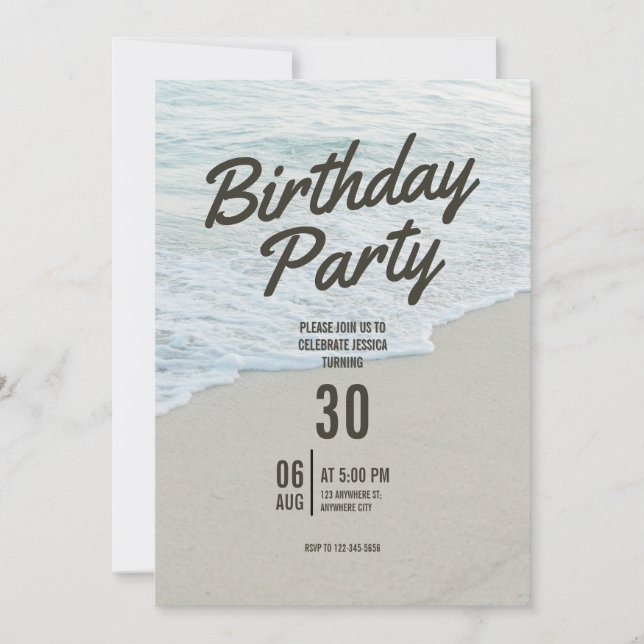 Beach Themed Birthday Party Invitation (Devant)