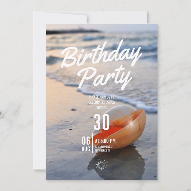 Beach Themed Birthday Party Invitation (Front)