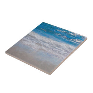 Beach Themed Blue White Ocean Waves Nautical Tile
