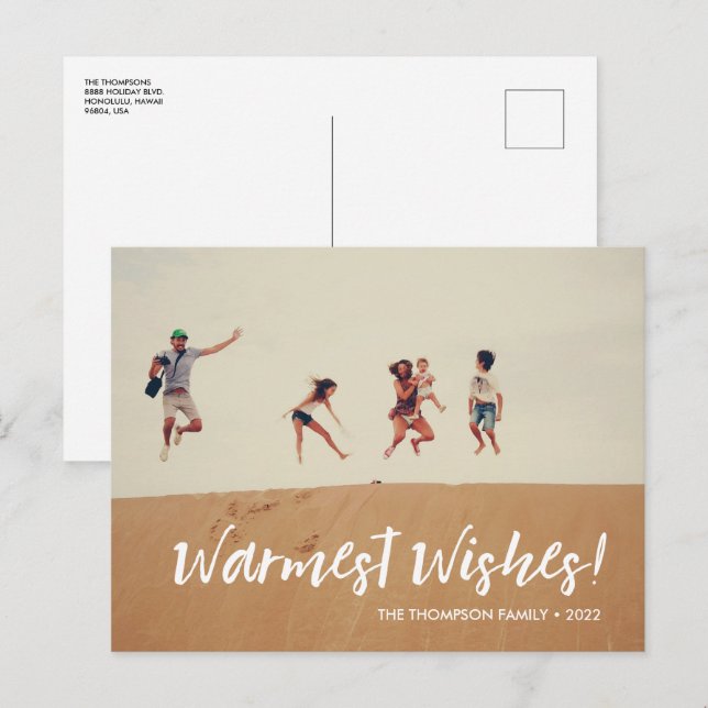 Beach themed Christmas Warmest Wishes Family Photo Holiday Postcard (Front/Back)