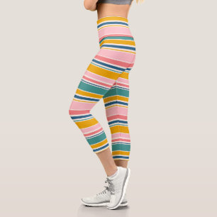 Beach Themed Colour Stripes Capri Leggings