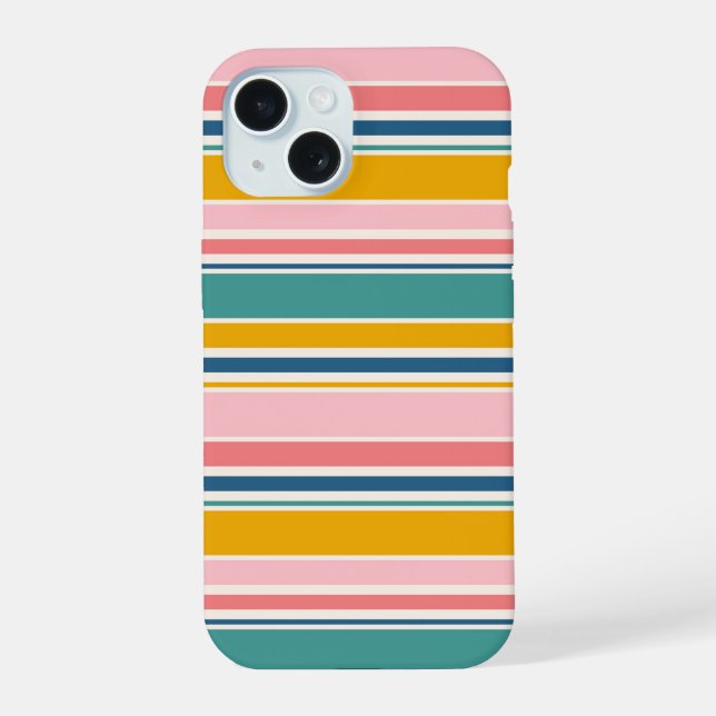 Beach Themed Colour Stripes iPhone 15 Case (Back)