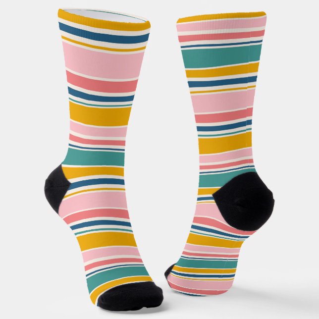 Beach Themed Colour Stripes Socks (Angled)