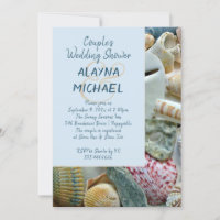 Beach Themed Couples Shower Seashells Invitation