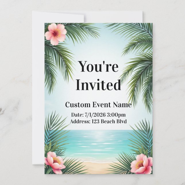 Beach Themed Flat Invitation (Front)