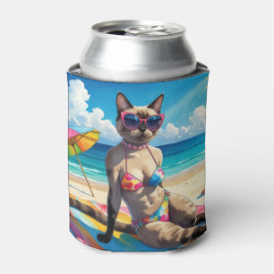 Beach themed for Siamese Cat lovers Can Cooler