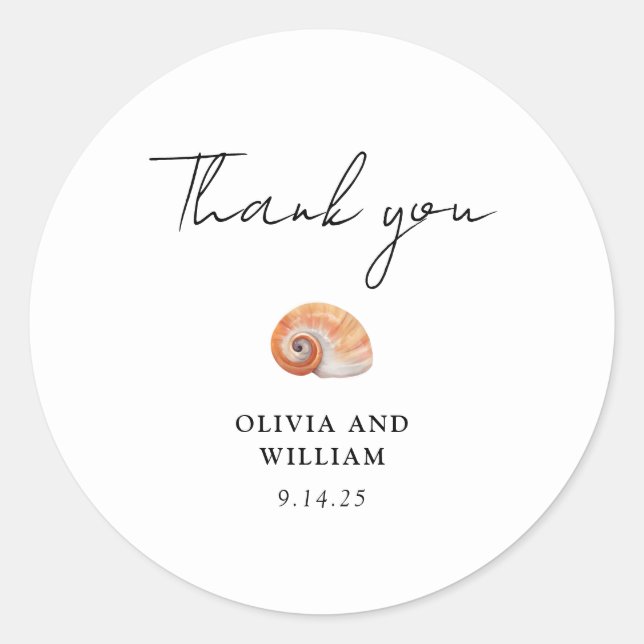 Beach themed modern minimalist wedding  classic round sticker (Front)