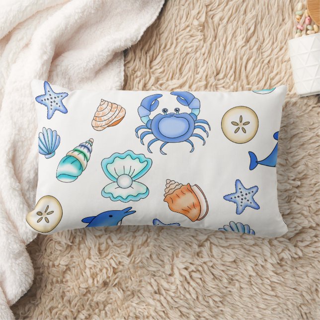 Beach Themed Oceanic Art Lumbar Pillow (Blanket)