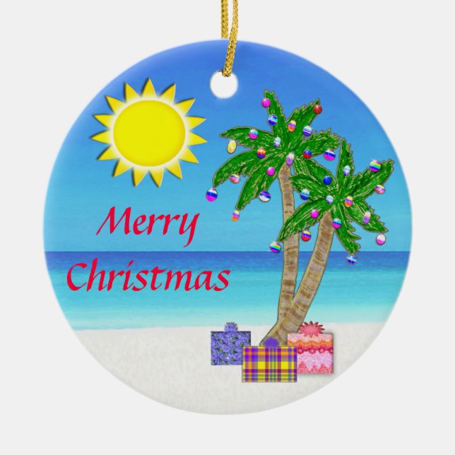 Beach Themed Ornaments,  Merry Christmas! Ceramic Ornament (Front)