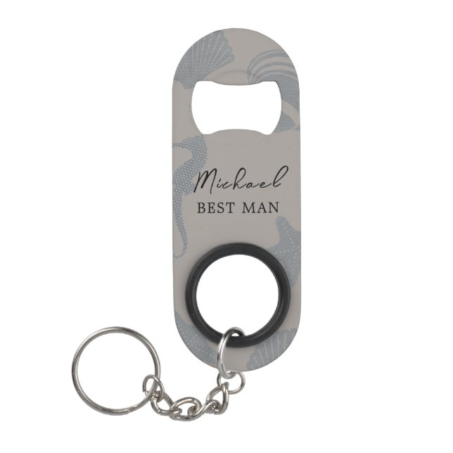 Beach Themed "Our Wedding Day" with Shells Keychain Bottle Opener (Front)