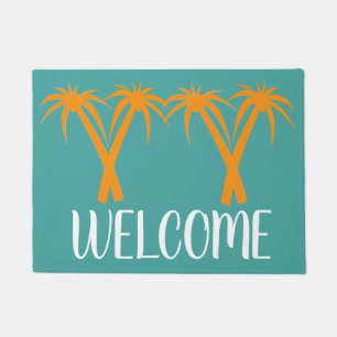 Beach themed palm trees welcome mat