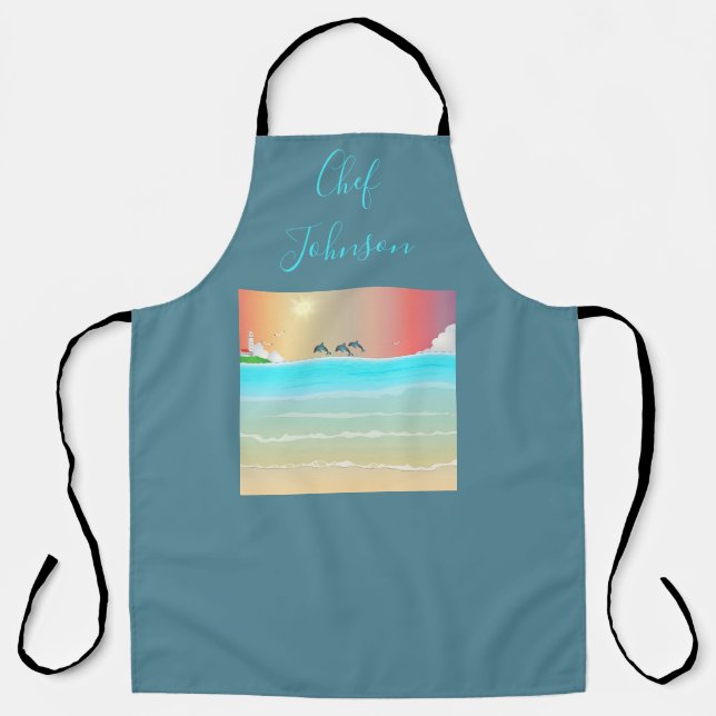 Beach Themed  Personalized Apron with Dolphins (Front)