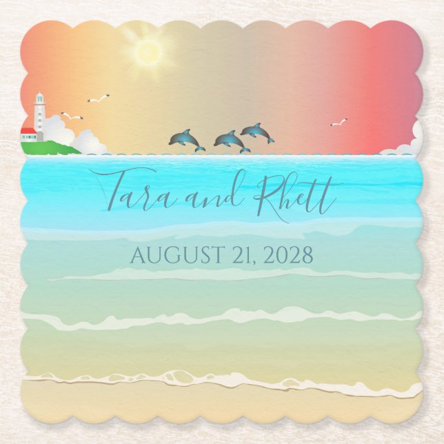 Beach Themed Personalized Drink Coasters Dolphins (Front)