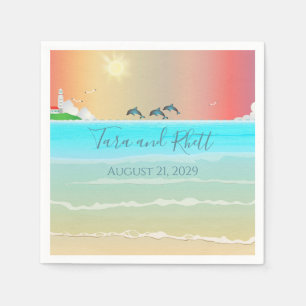 Beach Themed Personalized Wedding Paper Napkins