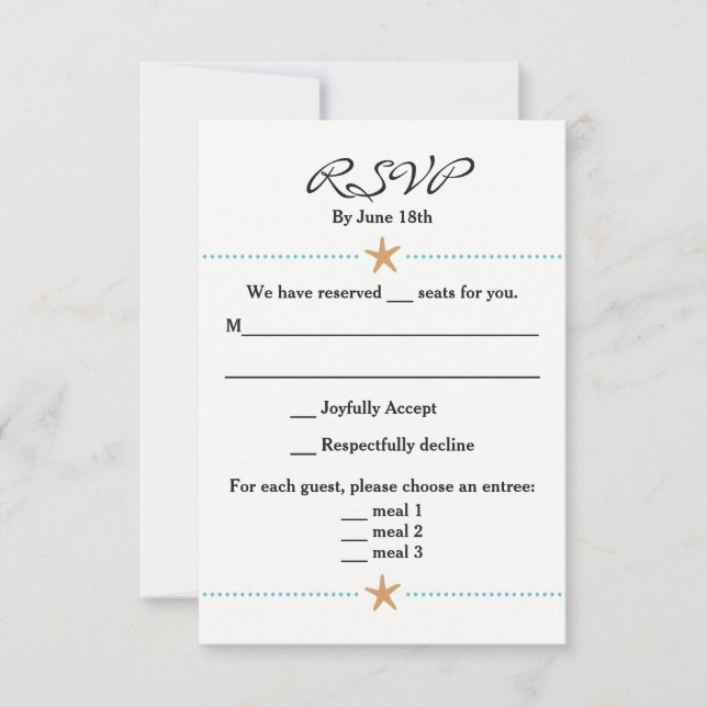 Beach Themed RSVP Card w/ Starfish Accents (Front)