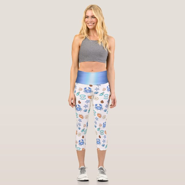 Beach Themed Seaside Oceanic Capri Leggings (Front)