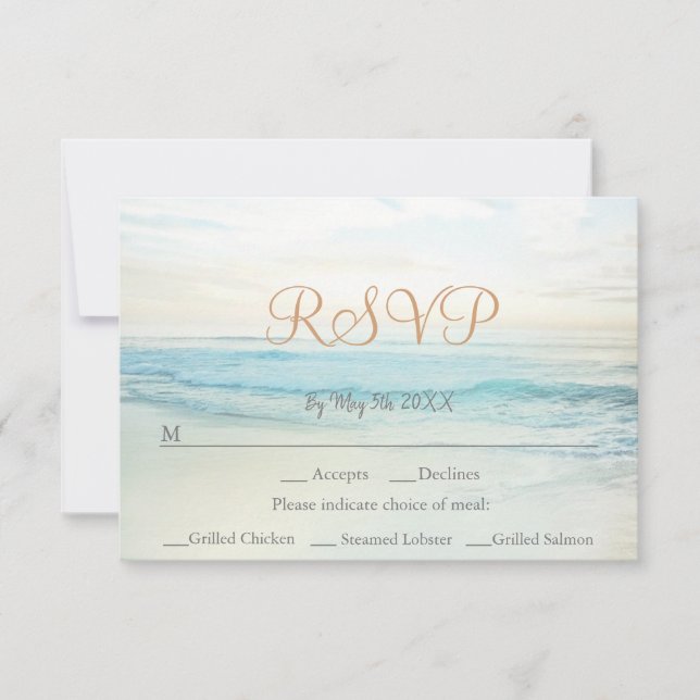 Beach Themed Seaside Wedding RSVP Card (Front)