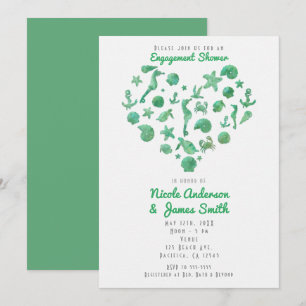 Beach Things Green Watercolor Modern Invitations
