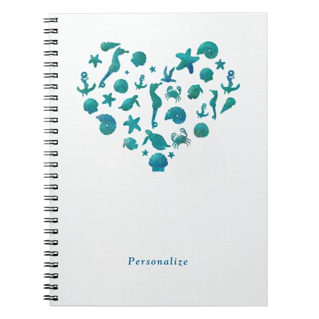 Beach Things Teal Watercolor Modern Chic Elegant Notebook (Front)