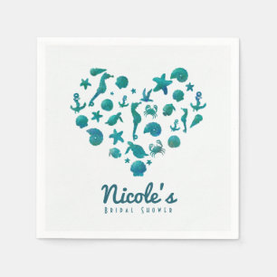 Beach Things Teal Watercolor Modern Chic Party Napkin