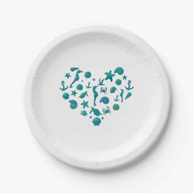 Beach Things Teal Watercolor Modern Chic Party Paper Plate (Front)