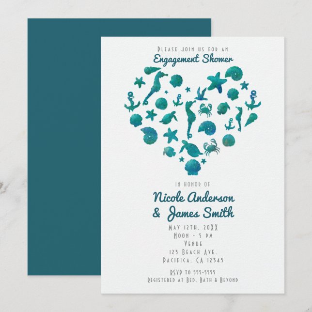 Beach Things Teal Watercolor Modern Invitations (Front/Back)