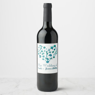 Beach Things Teal Watercolor Modern Wine Labels