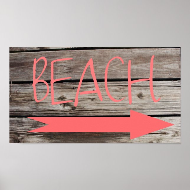 Beach This Way Faux Wood Poster (Front)