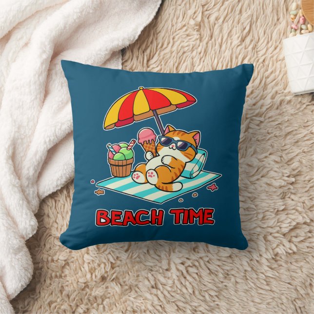 Beach Time 3 Throw Pillow (Blanket)
