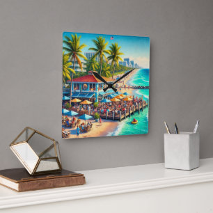 Beach Time Beach Café Horloge murale