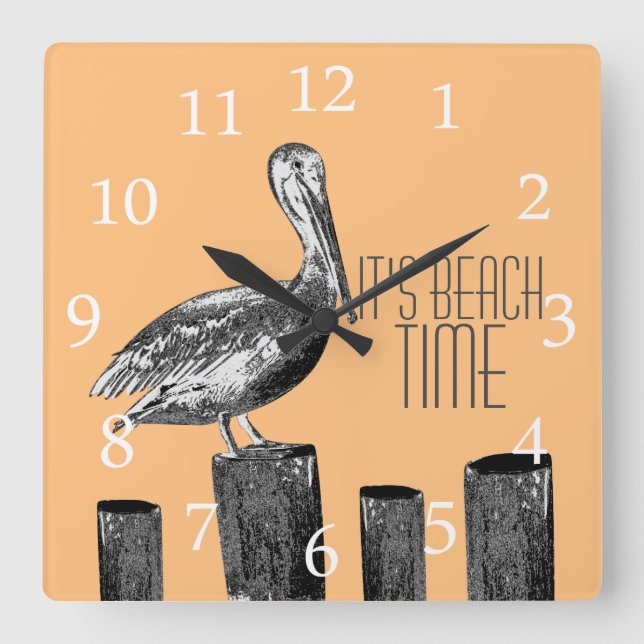 Beach Time Pelican Custom Square Wall Clock (Front)