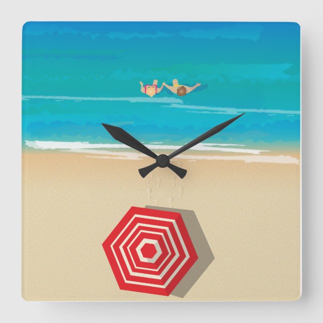 Beach Time! Square Wall Clock (Front)