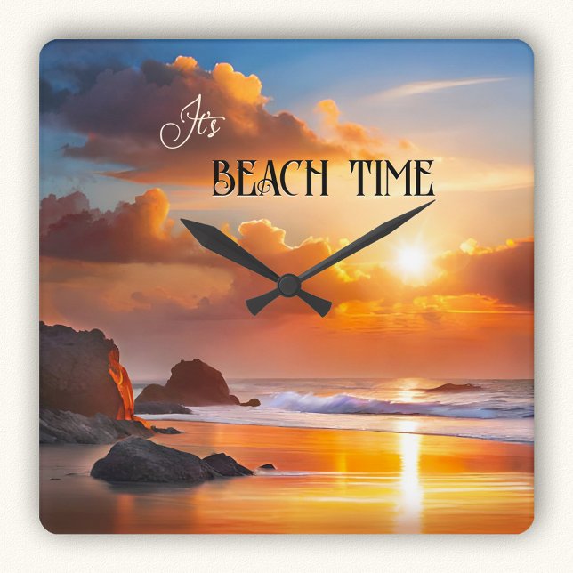 Beach Time Sunset Colourful Square Wall Clock (Wall clock featuring a colorful painting of a sunset on the beach)