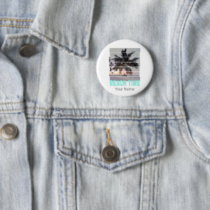 Beach Time Vintage Pier Palm Tree Sunset Souvenir 2 Inch Round Button