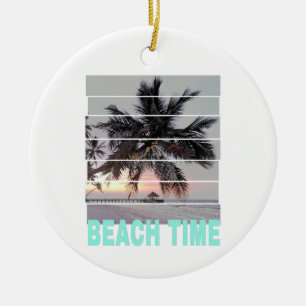 Beach Time Vintage Pier Palm Tree Sunset Souvenir Ceramic Ornament