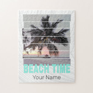 Beach Time Vintage Pier Palm Tree Sunset Souvenir Jigsaw Puzzle