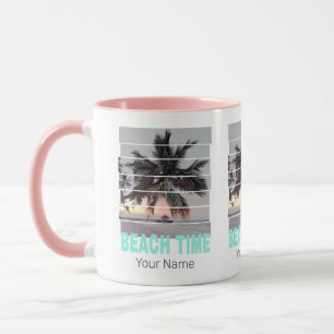 Beach Time Vintage Pier Palm Tree Sunset Souvenir Mug
