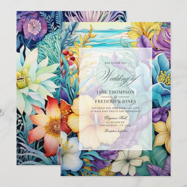 Beach Tones Floral Summer Wedding Invitation (Front/Back)