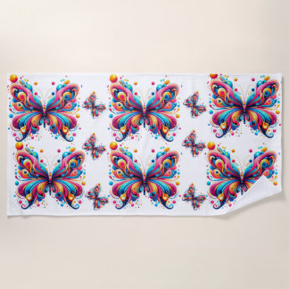 Beach Towel, 70"x35", Colourful Graphic Butterflie Towel