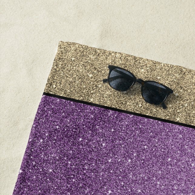 Beach Towel Beach Towels in Purple/Gold Glitter (In Situ)
