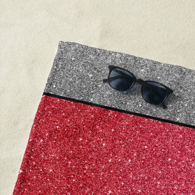 Beach Towel Beach Towels in Red/Silver Glitter (In Situ)
