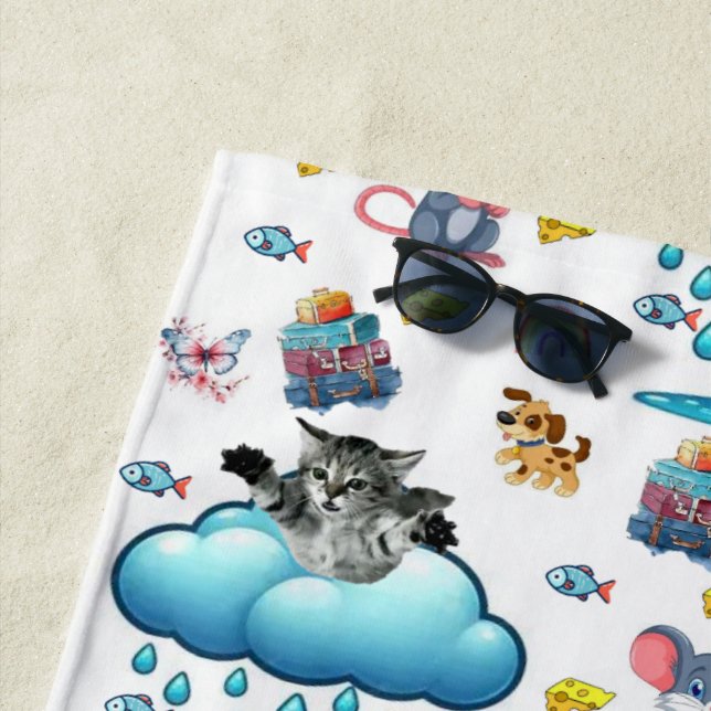 Beach Towel Cat Dog Mouse Cheese Rainbow Fish (In Situ)