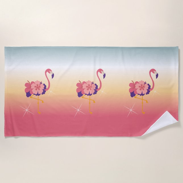 Beach Towel Flamingo Sunset, Add Name (Front)